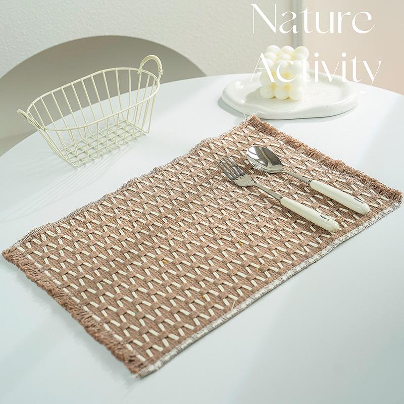 New Chinese Style Cotton-Linen Woven Placemat Coaster & Heat-Resistant Dining Table Mat for Kindergarten.