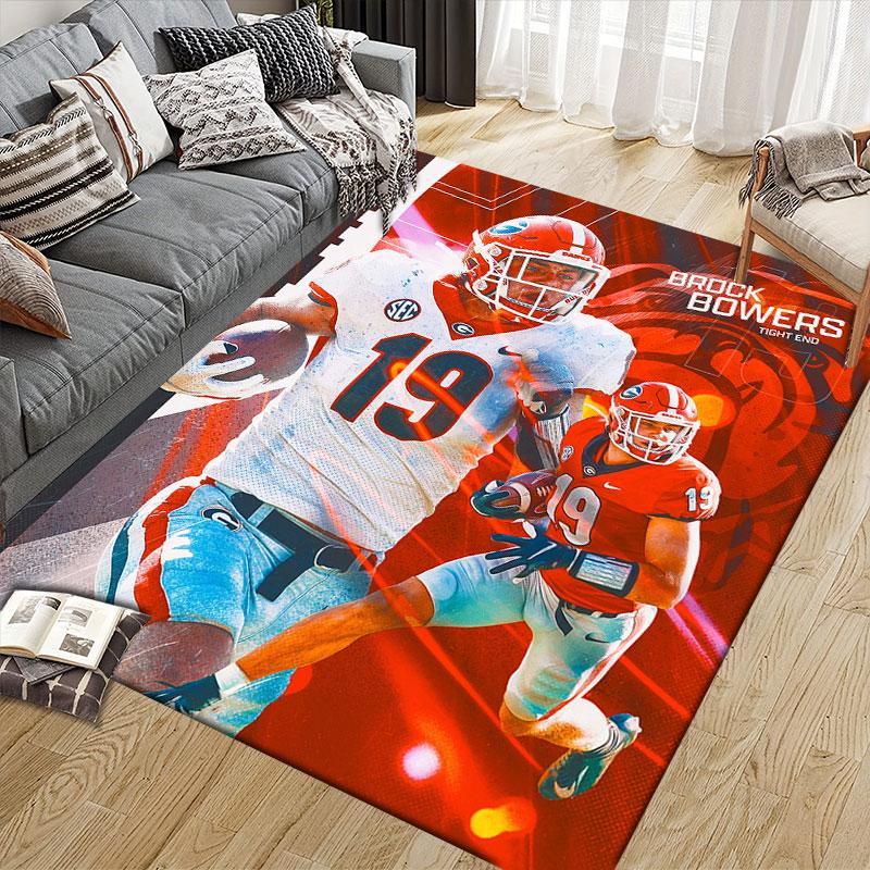 Brock Bowers Flannel Printed Carpet, Home Sofa Decoration for Living Room & Bedroom, Non‑Slip Play Flannel Floor Mat for Game Room