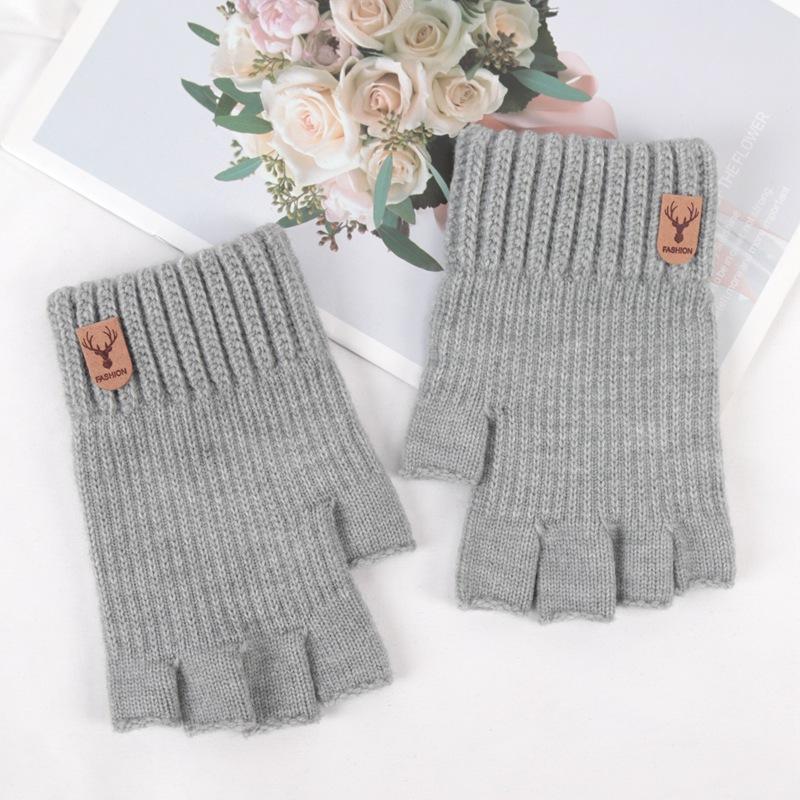 1Pair Winter Short Half Finger Fingerless Knit Wrist Gloves Warm Stretch Work Gloves for Women and Men Cycling Accessories