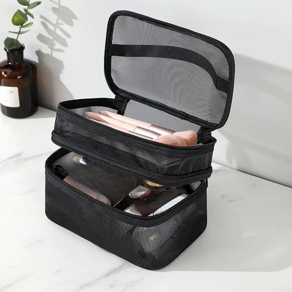 Transparent Mesh Travel Cosmetic Bag Makeup and Toiletries Kit Storage Bag Make Up Organizer Bag