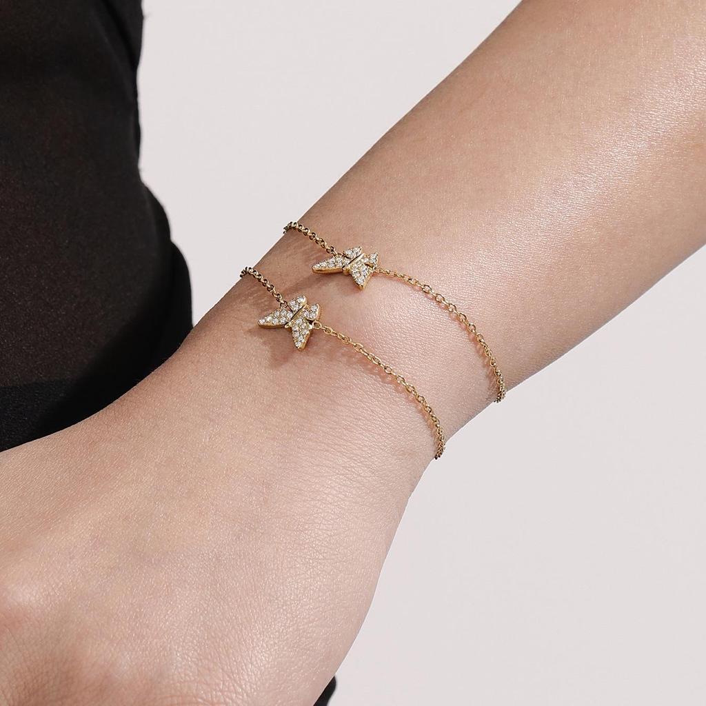 Oumaka Butterfly Zircon Clavicle Necklace & Bracelet Set - 5A Quality, Stainless Steel, Individual Design