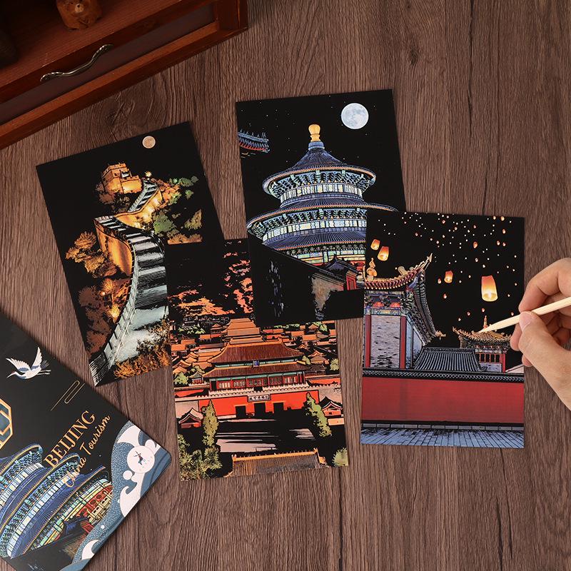 A5 Night View Cityscape Scratch Painting DIY Toy for Children