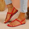 Fashion 2025 Summer New Outfit T-shaped Diamond Sandals Women's Flat Toe Sandals Pearl PVC Sandals Comfortable and Versatile