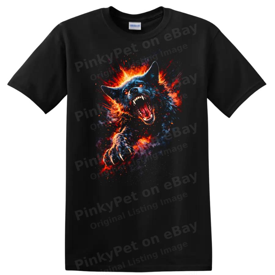 Furious Blue Wolf Animal Graphic T Shirt Art Fire Claw Roar Fury Tee