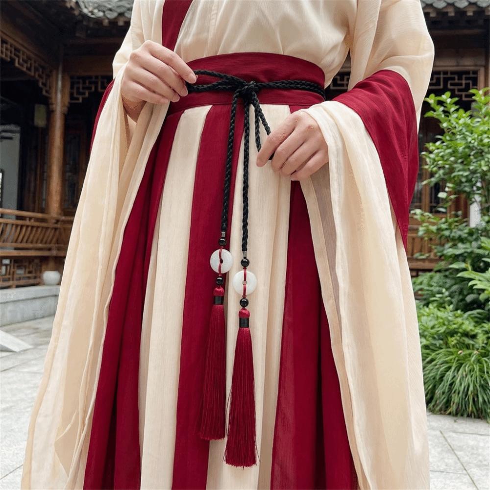 Vintage Handwoven Hanfu Waist Tie Belt Chinese Style Traditional Tassel Waist Cord Ping An Pendant Waist Rope for Men Women