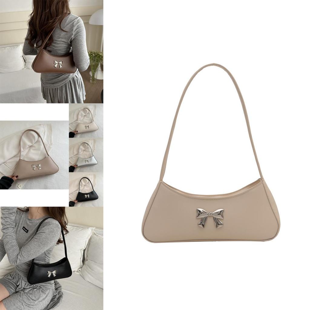 Chic Bowknot Korean Style Soft Leather Baguette Bag For Summer 2024 In Trendy Colors