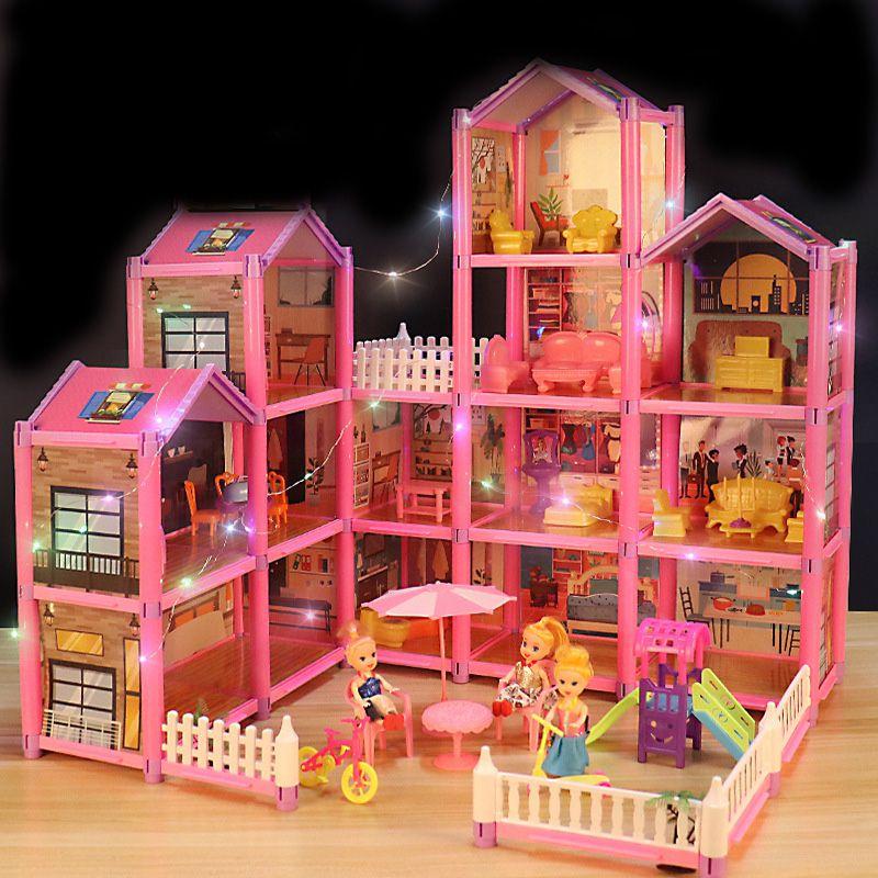 Colorful Led Light Huge Dollhouse 14 Rooms 7 Designs Perfect Gift For Girls