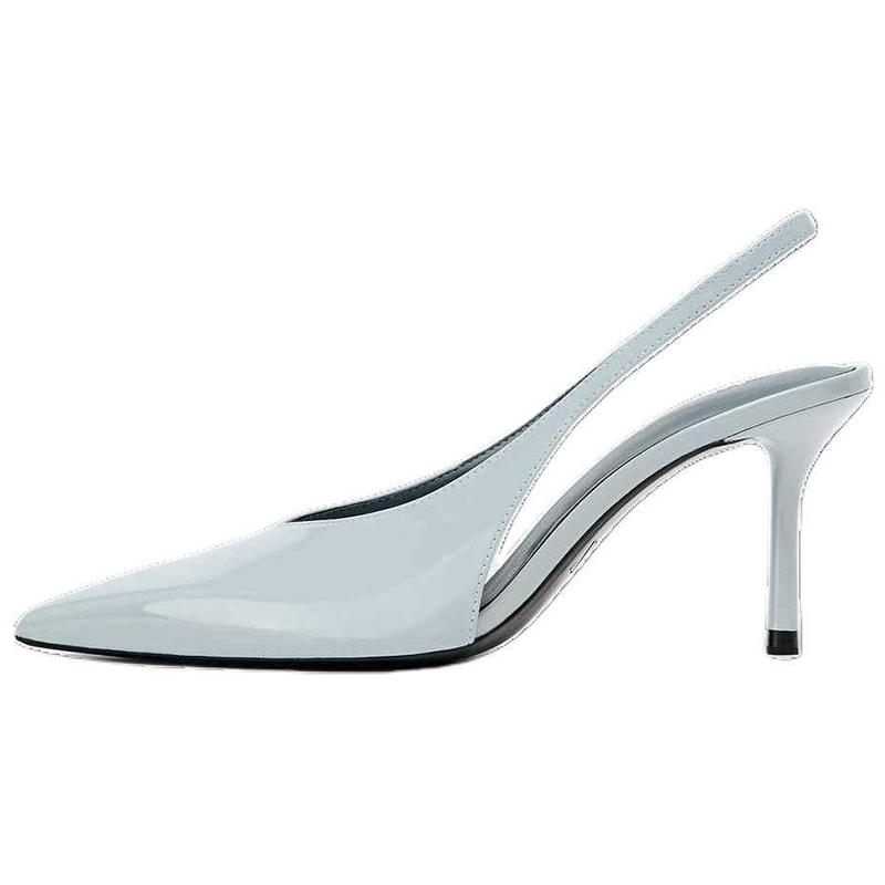 ZARA Patent Leather Slingback Stiletto Heel Pumps White Womens 13214510400 39