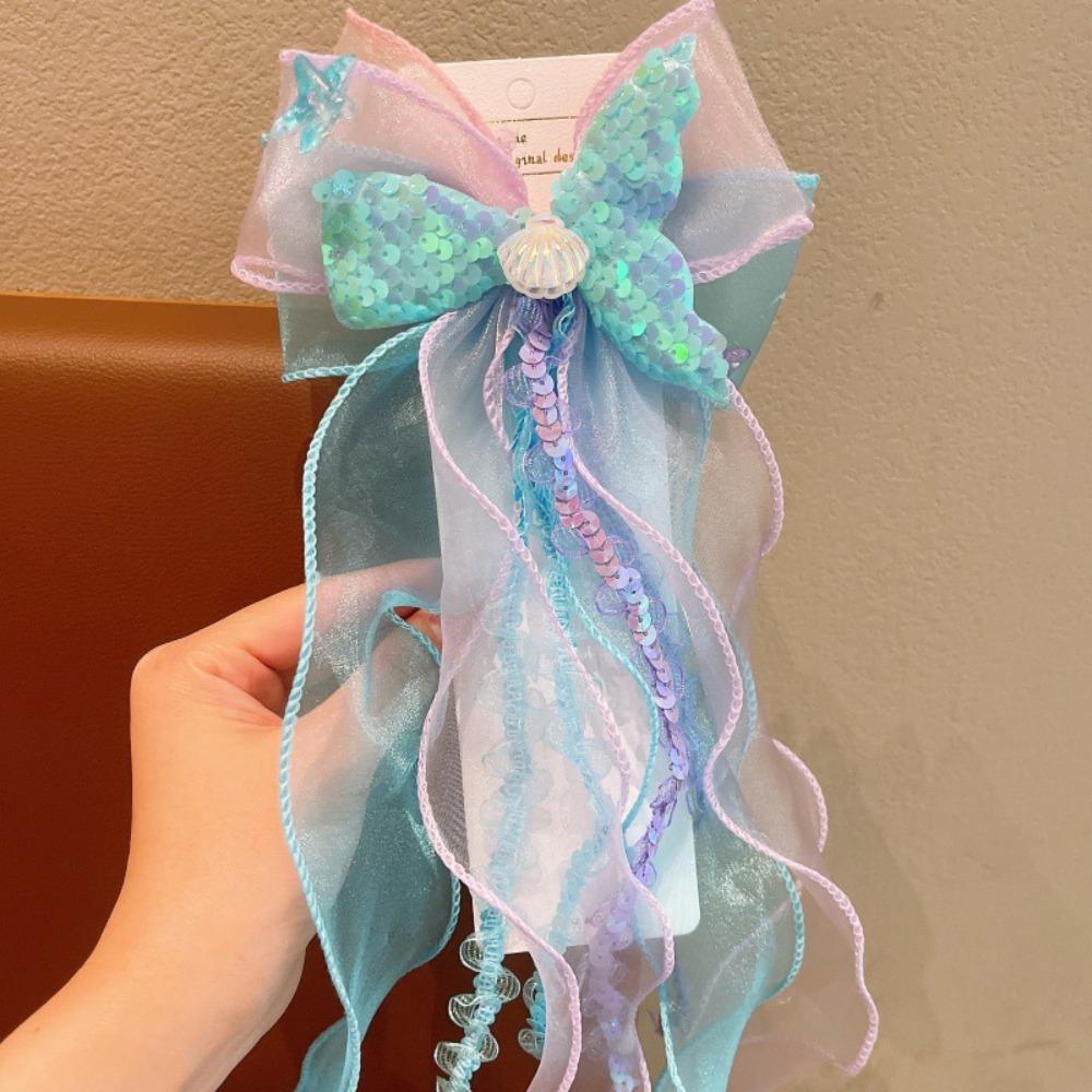 Mermaid Bow Hair Clips Princess Barretes New Ribbons Hairpin  for Kids