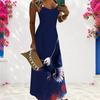 Women Plus Size Scoop Neck Strappy Sleeveless Red Blue White Galaxy Star Printed A Line Long Dress