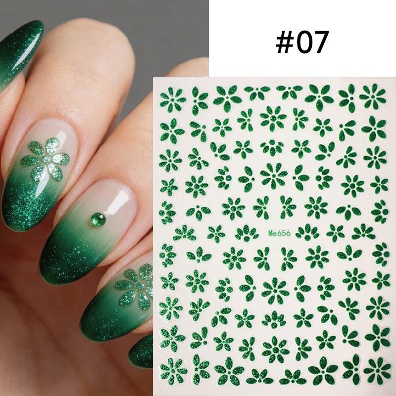 1pc 3D Pink Glitter Flower Nail Art Stickers Kawaii Sakura Daisy Nail Decals Self Adhesive Diy Spring Summer Nail Supplies