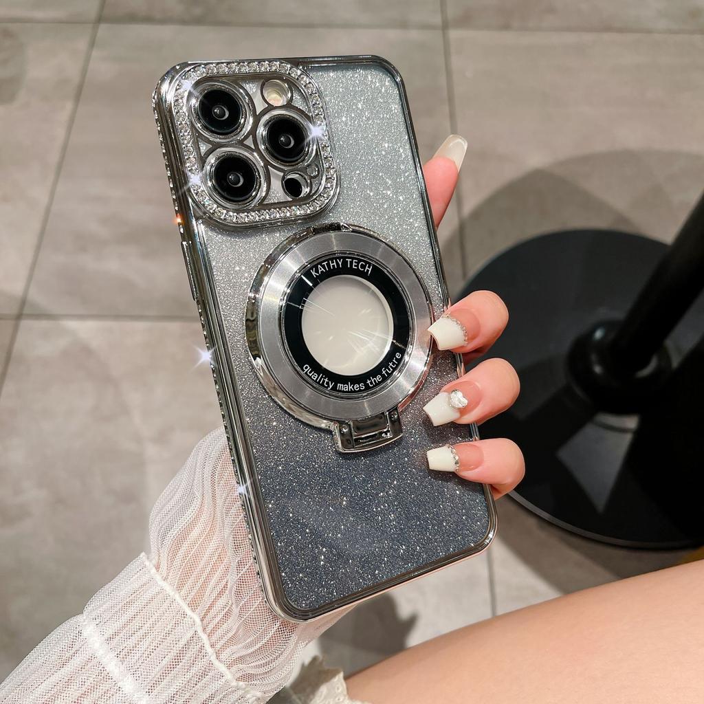 Luxurious Water Diamond Gradient Glitter Is Suitable for IPhone16 Phone Cases, Magnetic Stand, and Apple 15proMax Electroplated Cases