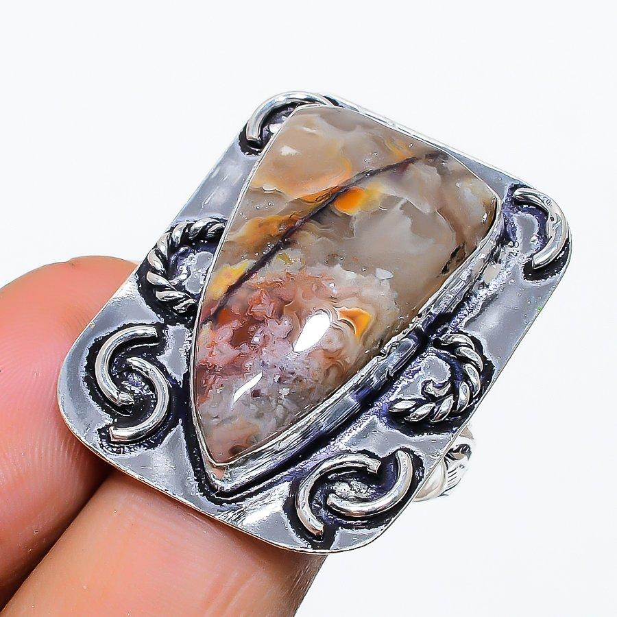 

Ювелирное кольцо из стерлингового серебра 925 пробы с натуральным кружевным агатом Лагуна, размер 9 Z1h49