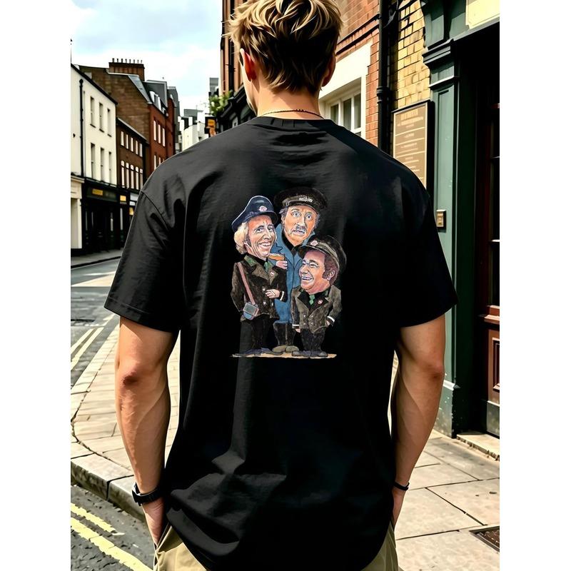 Men'S British Comedy Trio Watercolor Caricature T-Shirt Retro Sitcom Characters Graphic Tee Casual White Crewneck for Fans Back Print T-Shirt