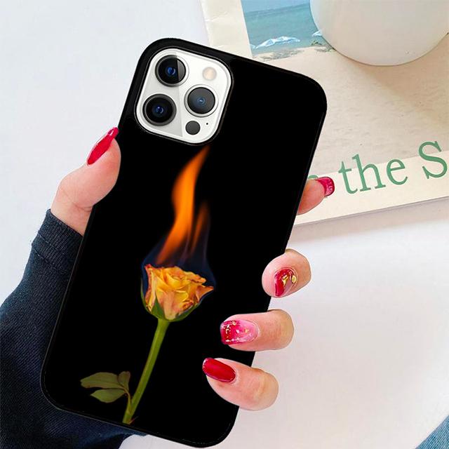 Autumu Burning Love Rose Phone Case Cover for iPhone 17 Air 16 16e 15 12 11 13 14 Pro Max Apple Plus Coque