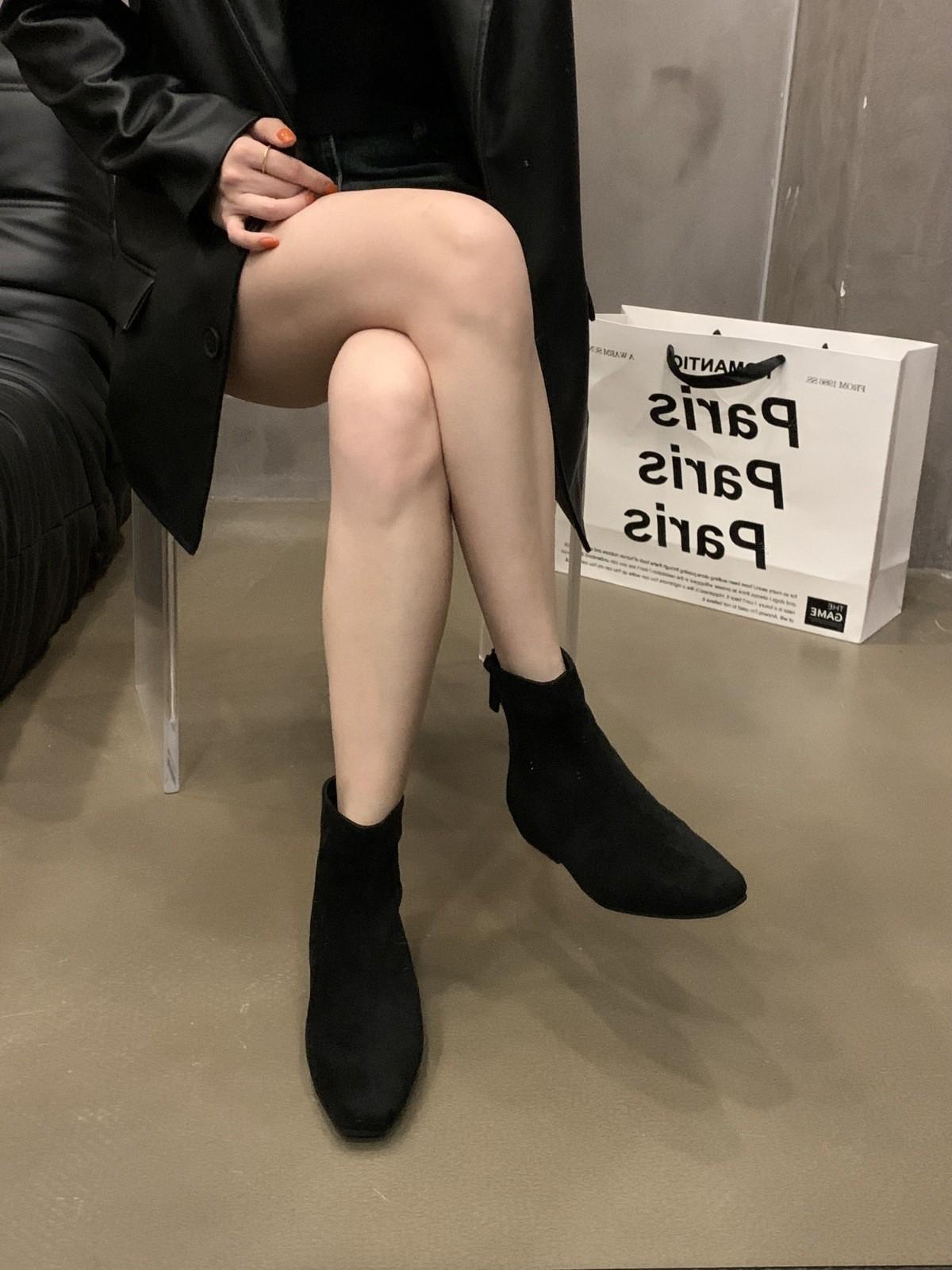 

толстый каблук коричневые замшевые корейские ботильоны короткие ботинки женские туфли 2024 новые ботинки Martin весенние и осенние одинарные ботинки тонкие ботинки 38