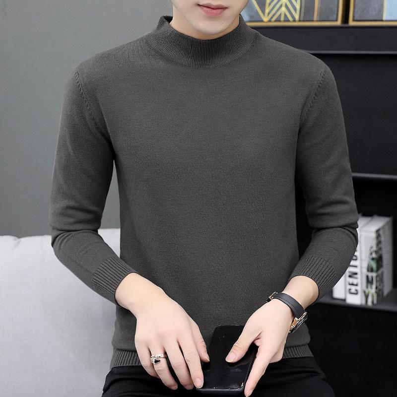 Herren Rundhals-Pullover Herbst und Winter Große Größe Locker Gestrickter Pullover Einfarbig Inneres Langarm-Unterhemd Warmhalten Top