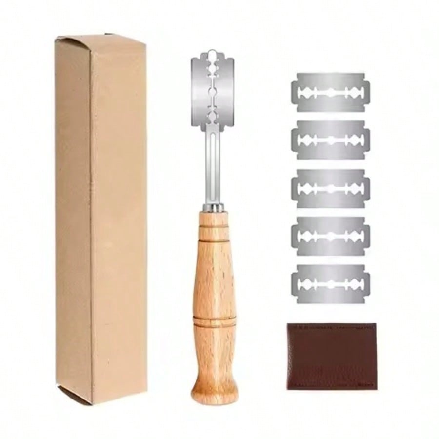 7 Pieces of Wooden-Handled Bread Slicing Knives-Creative Design,Stainless Steel Bread Shaping Knife,Dough Divider,French Slicer