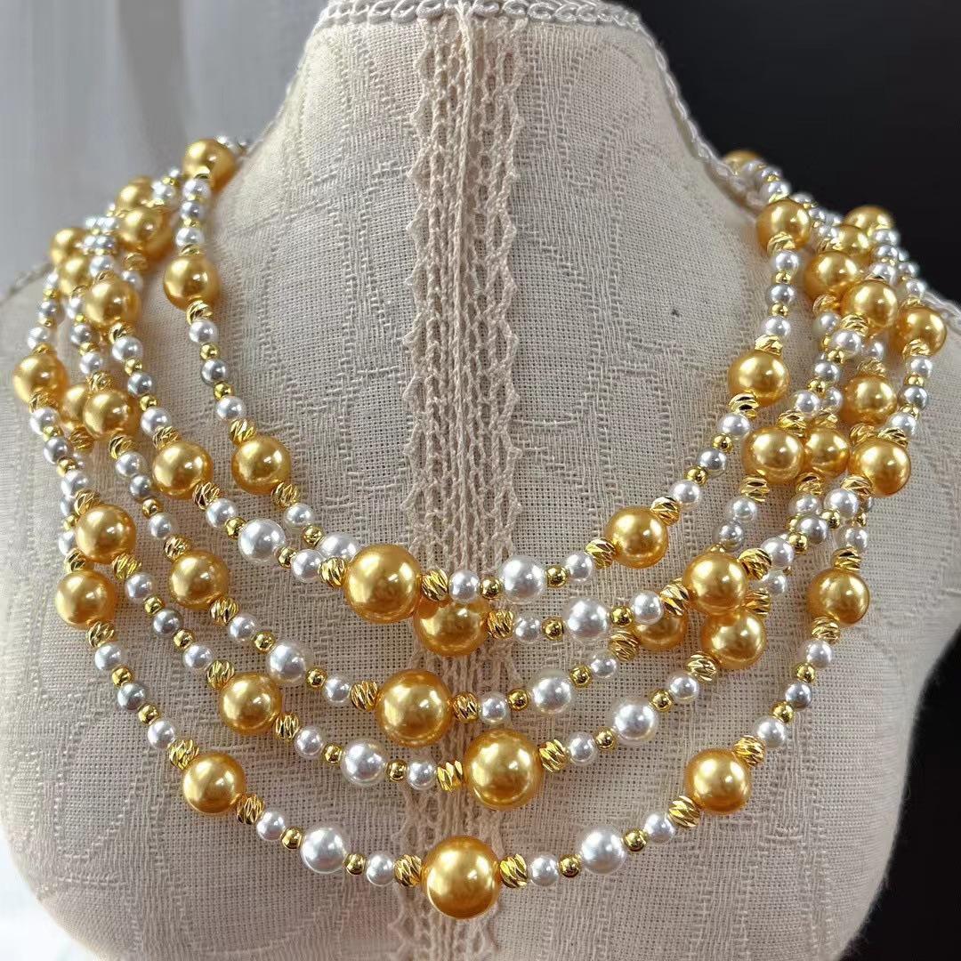

Vintage High-Quality High-Gloss Artificial Australian White Pearl Gold Bead Necklace Collarbone Chain