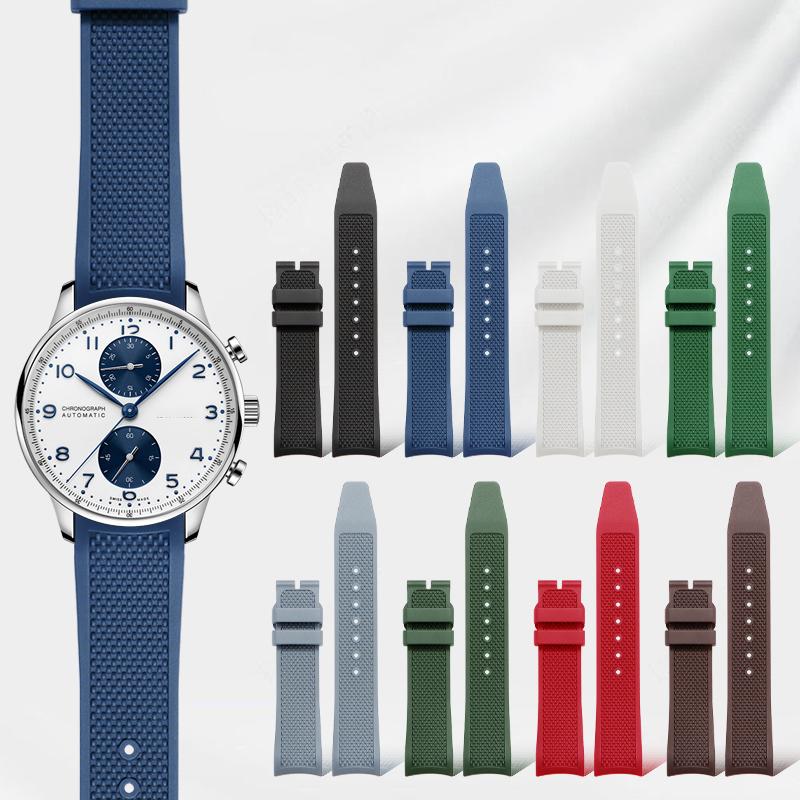 20mm New Metal Curved End Woven FKM Rubber Strap for IWC Portugal IW371609 1620 Series fluororubber watch Bracelet Watchband
