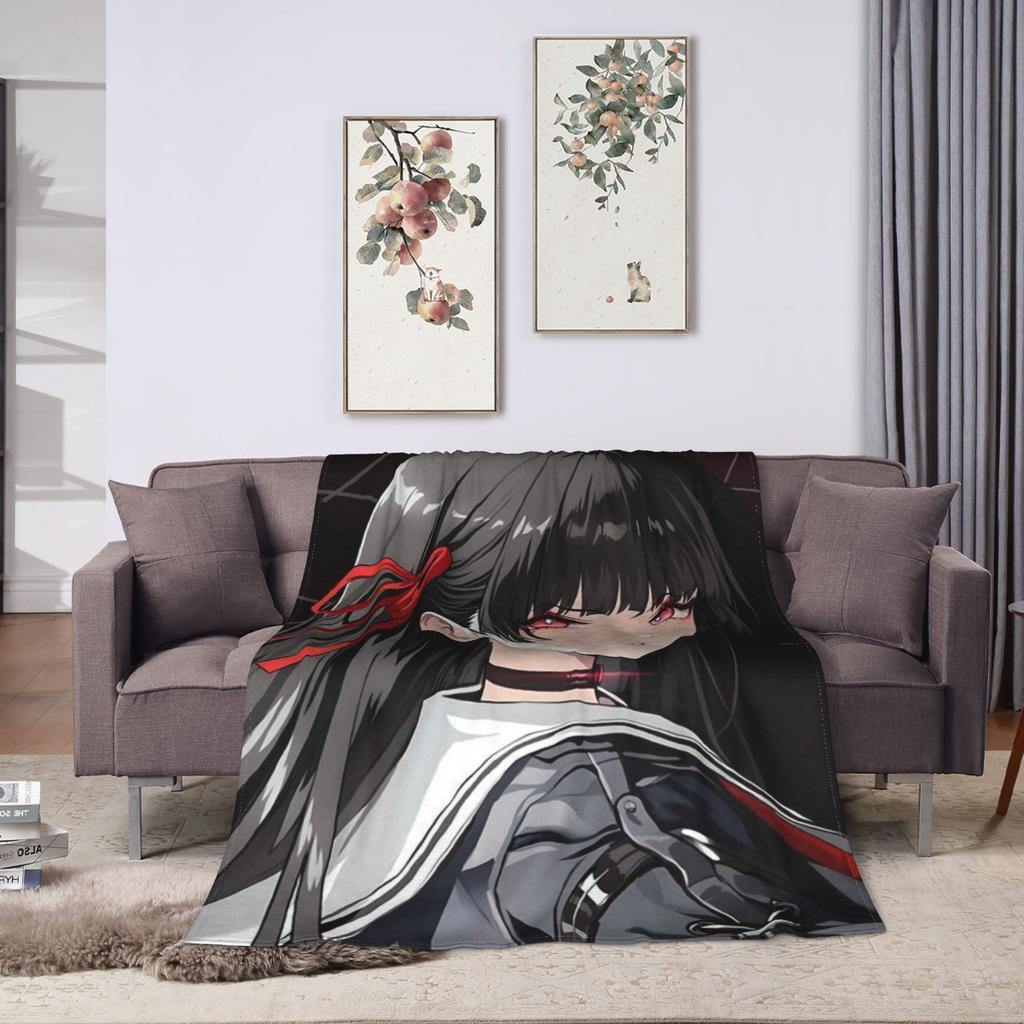 Chisa Wuthering Wave Flannel Blanket Super Soft Throw Blanket for Couch Chair Travel Print Bedspread Sofa Bed Cover