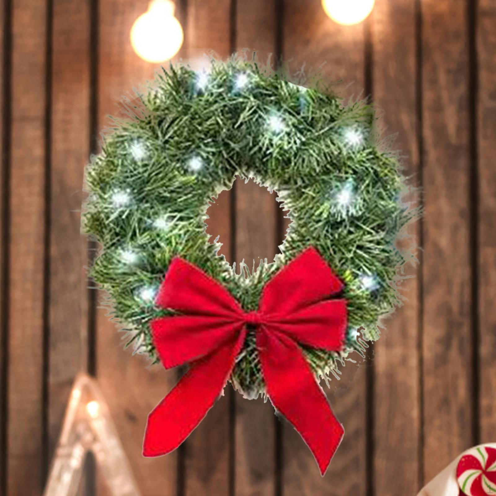 

Christmas Car Wreath with Lights and Bowknot, LED Artificial Hanging Decoration Without Berries