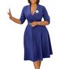 C8650 Cross-border Supply European and American Women's Clothing Fashion Temperament Elegant Solid Color Lapel High Waist Big Pendulum African Dress