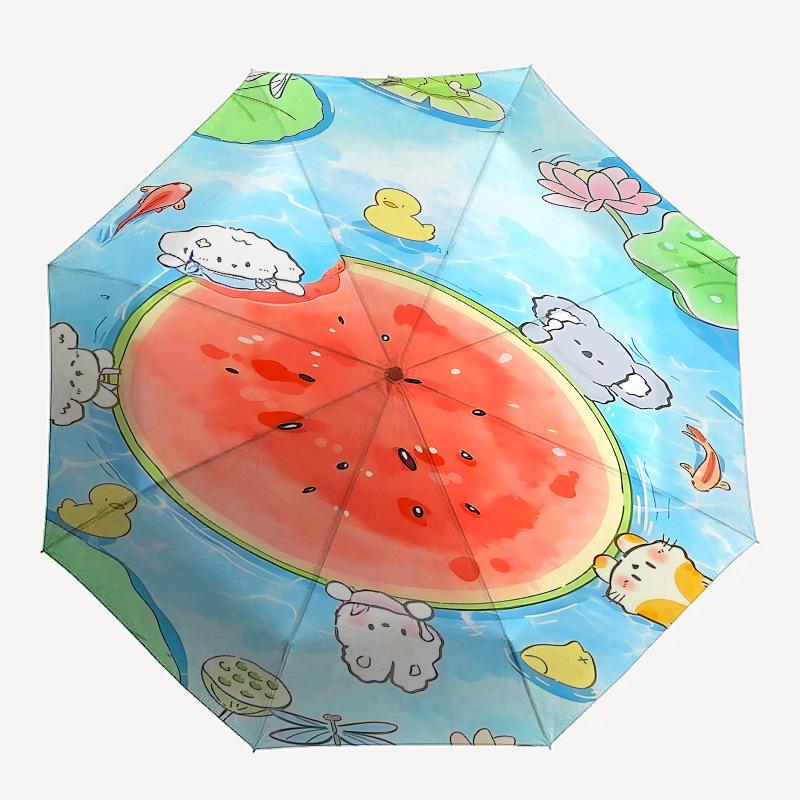 

1pc Watermelon Duck umbrella with 8 iron ribs and a plastic handle, automatic opening and closing, portable and foldable1029