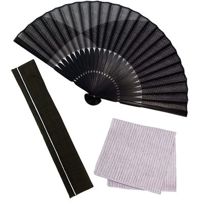 Stylish Business Fan Handkerchief Houndstooth Black [Osaka Choseido] Men's Fan, Fan, Case, Included, Pattern,