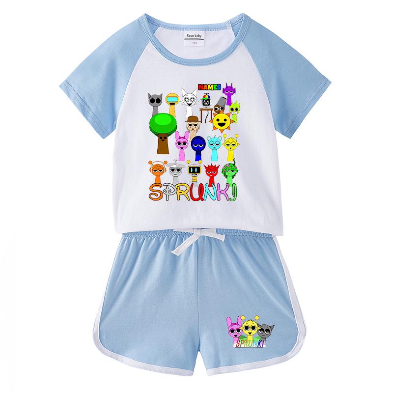 Kids' Summer Color Block Sports Set: Short Sleeve T-shirt & Hot Pants