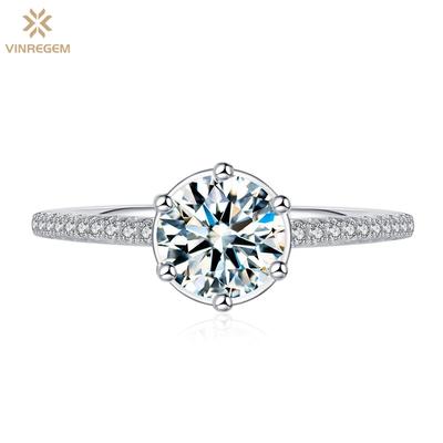 Klassischer 100% 925 Sterlingsilber 3EX VVS1 D Farbe Rundschliff 6,5 MM 1CT Echte Moissanit Diamanten Ring Hochzeit Verlobung Feiner Schmuck Geschenke