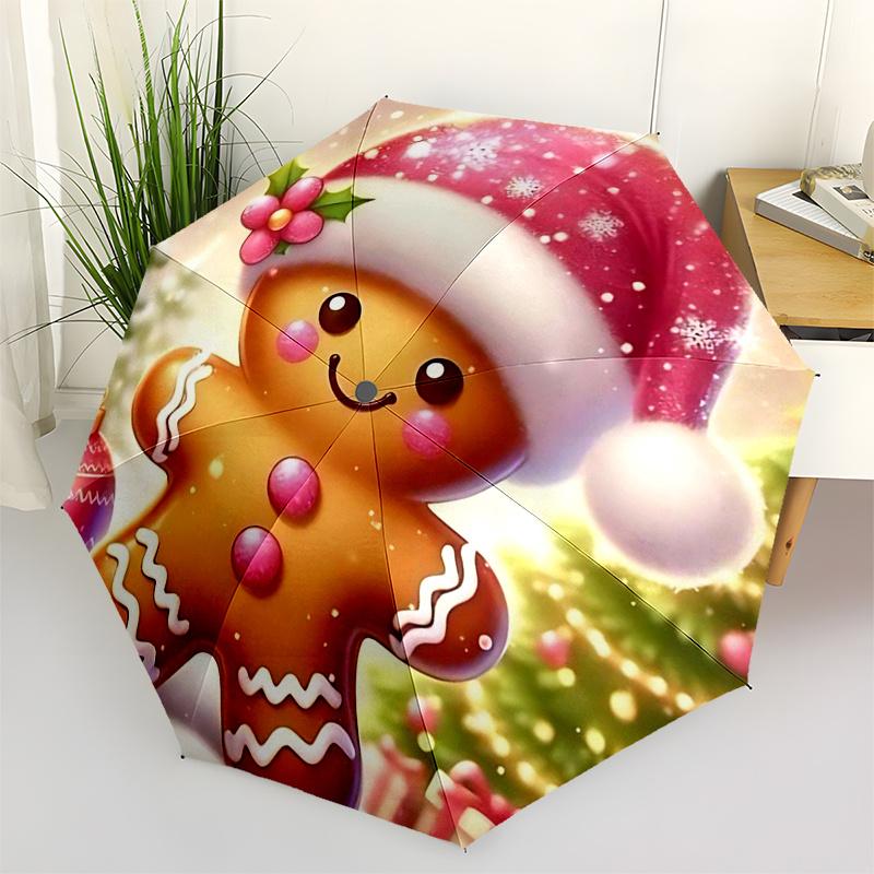 

Gingerbread Man Themed Travel Umbrella-8 Ribs Automatic Opening and Closing, Portable Folding Design, Compact and Stylish Umbrella Suitable