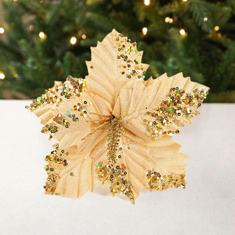 Unique Artificial Christmas Flowers Shiny Xmas Tree Accessories  Home Decor