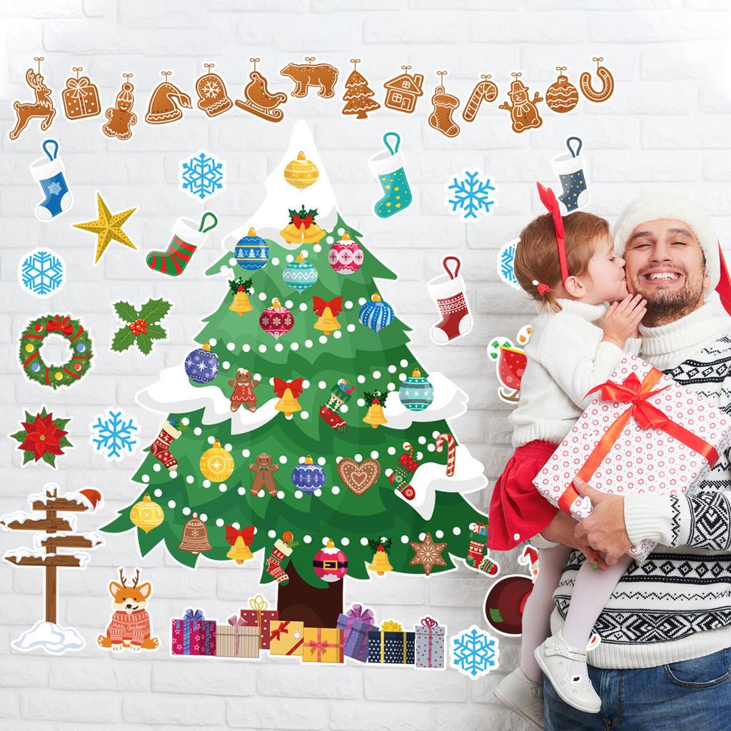 Festive Wall Christmas Decor Art Paper Cards Stickers Set With Pattern Tree