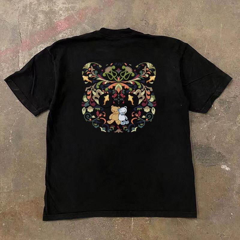 

Vintage Bear Floral Print T Shirt Unisex Women Cute Cartoon Graphic Tee Oversized Casual Short Sleeve Cotton Top 4XL