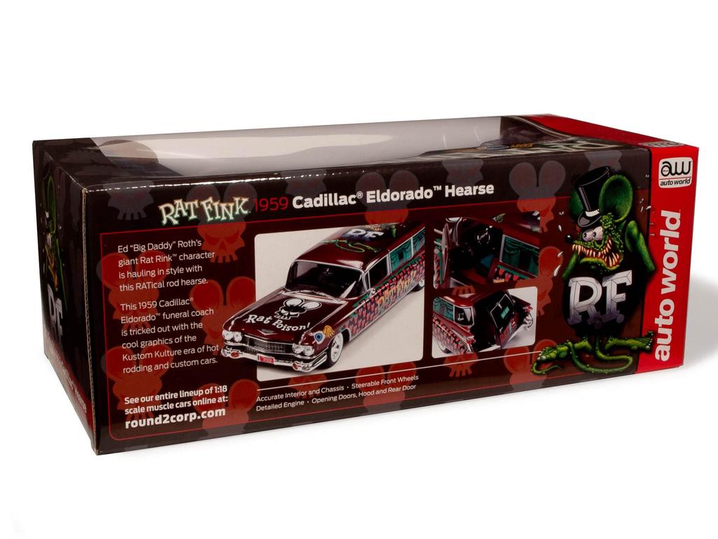 AUTO WORLD RAT FINK 1959 CADILLAC ELDORADO HEARESE Rat Fink Diecast Car 118