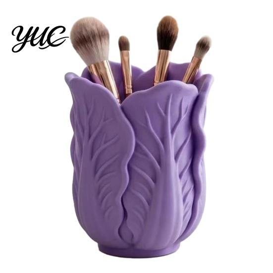 Vivid Leaf Texture Pen Cup Cabbage Shape Holder, 3D Print PLA Makeup Brush Organizer, Decorative Storage for Dressing Tables Stable Base Stationery