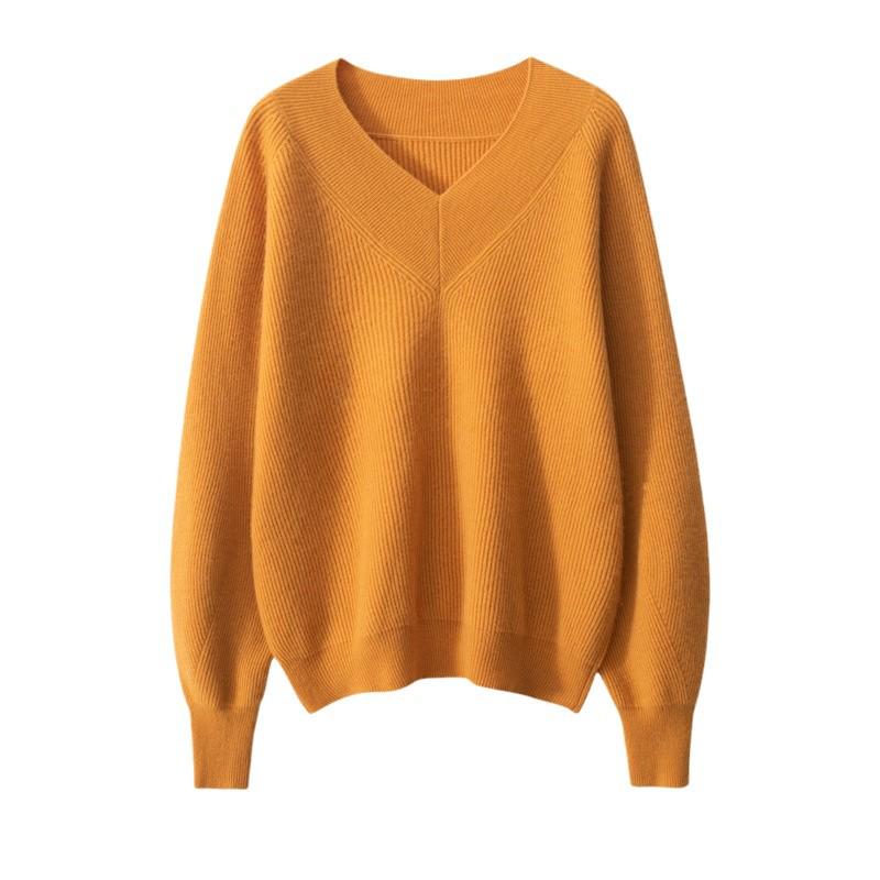 Autumn/Winter 2026 Coin Stitch V-neck Cashmere Sweater for Women - Loose, Slimming, Lazy Style Knit Base Layer