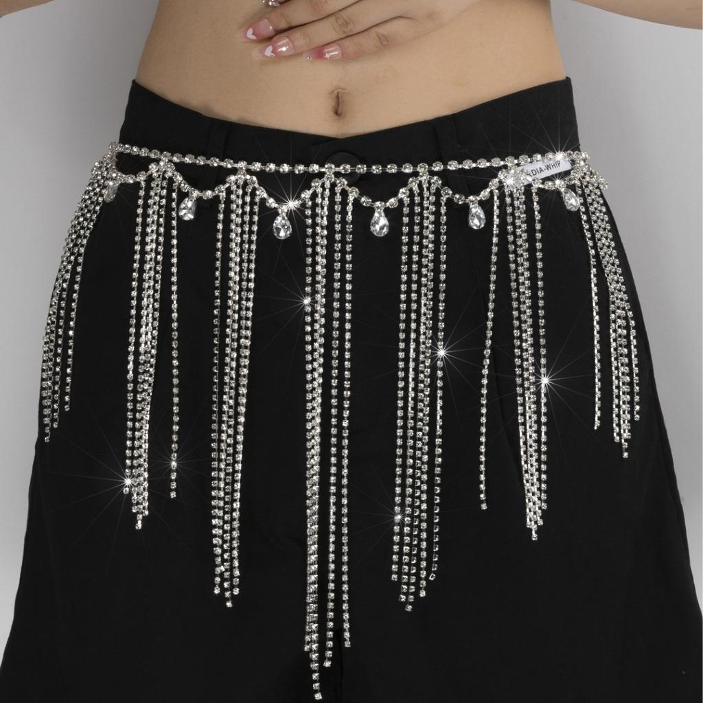 Rhinestones Multi-Layer Fringed Rhinestone Waist Chain, Nightclub Party Prom Ladies Bikini Jewelry Accessories