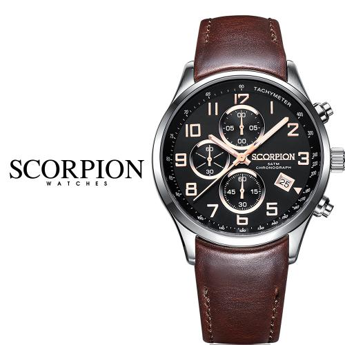 [SCORPION] SCORPION Neith Chronograph D-Buckle Leather Watch SP3348L-BKR