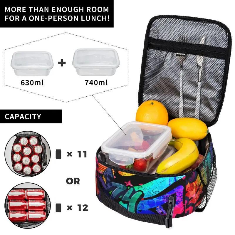 Bolsa de Almuerzo Aislada Reutilizable Portátil Oxford para Viajes Trabajo con Diseño de Graffiti Urbano Cómics Hip Hop