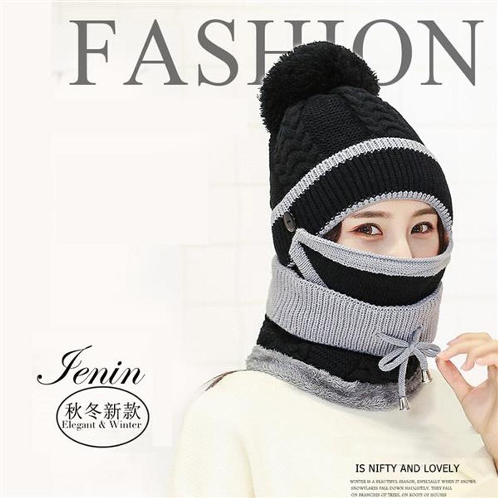 Lael Neck Warmer Fur Hat Set (Black) / Women's Winter Hat