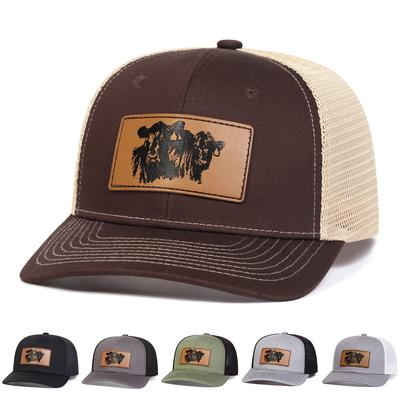 Unisex Braun Rinderkopf Lederetikett Baseball Netzmützen Frühling und Sommer Outdoor Verstellbar Lässige Hüte Sonnenschutzmütze