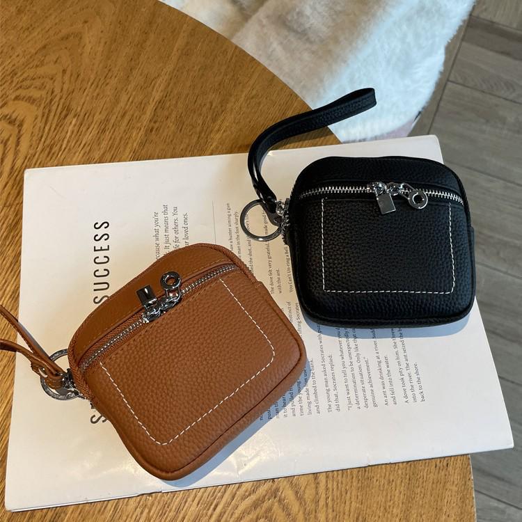 High-End Minimalist Leather Women's Coin Purse & Card Holder with Double Zipper