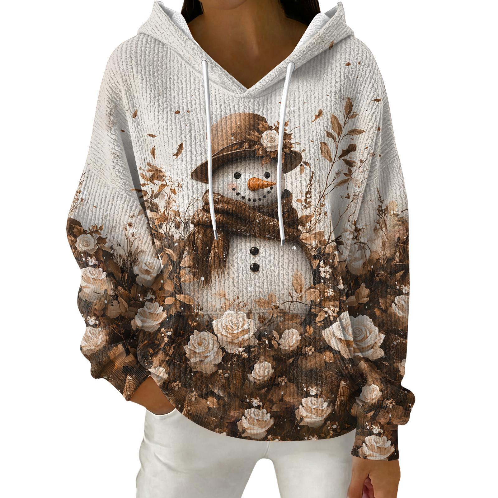 

Женский модный повседневный пуловер с рождественским принтом, толстовка с капюшоном и длинными рукавами L коричневый