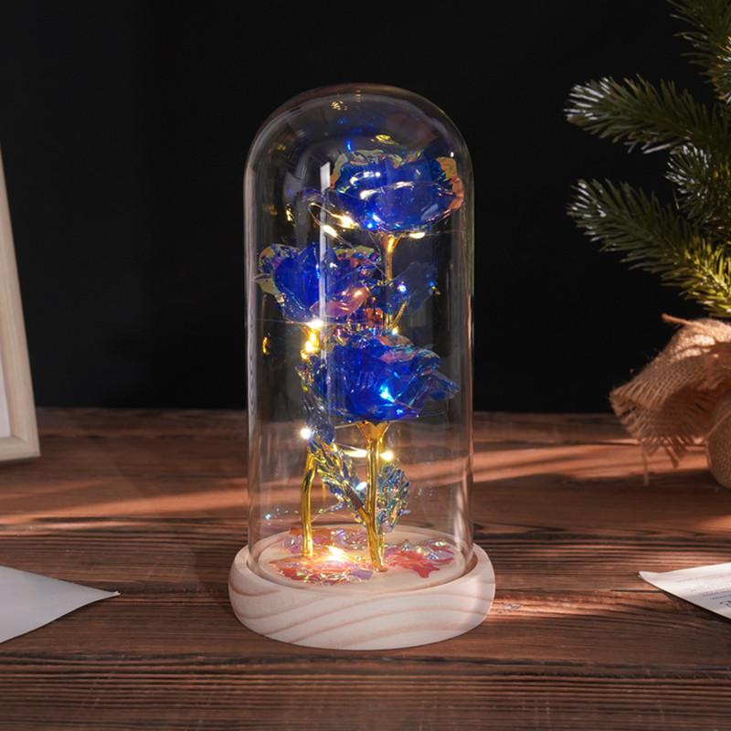 Three glass cover rose ornament creative Christmas Valentine's Day gift immortal flower gold foil night light
