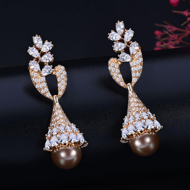 WWJ Высококачественные серьги-капли золотого цвета с цирконом, ювелирные изделия ручной работы золотой