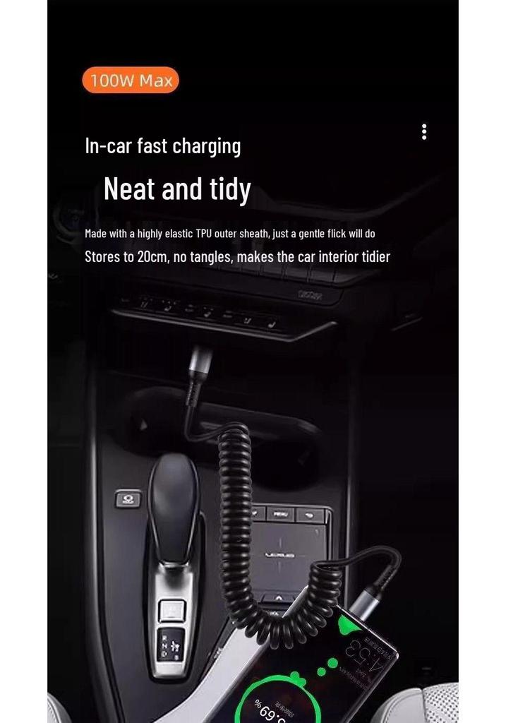 Huawei Honor Type-C Fast Charge Retractable Spring Cable for Car Interconnection