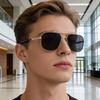 2025 Men's Retro Square Sunglasses with Metal Frame and Double Bridge