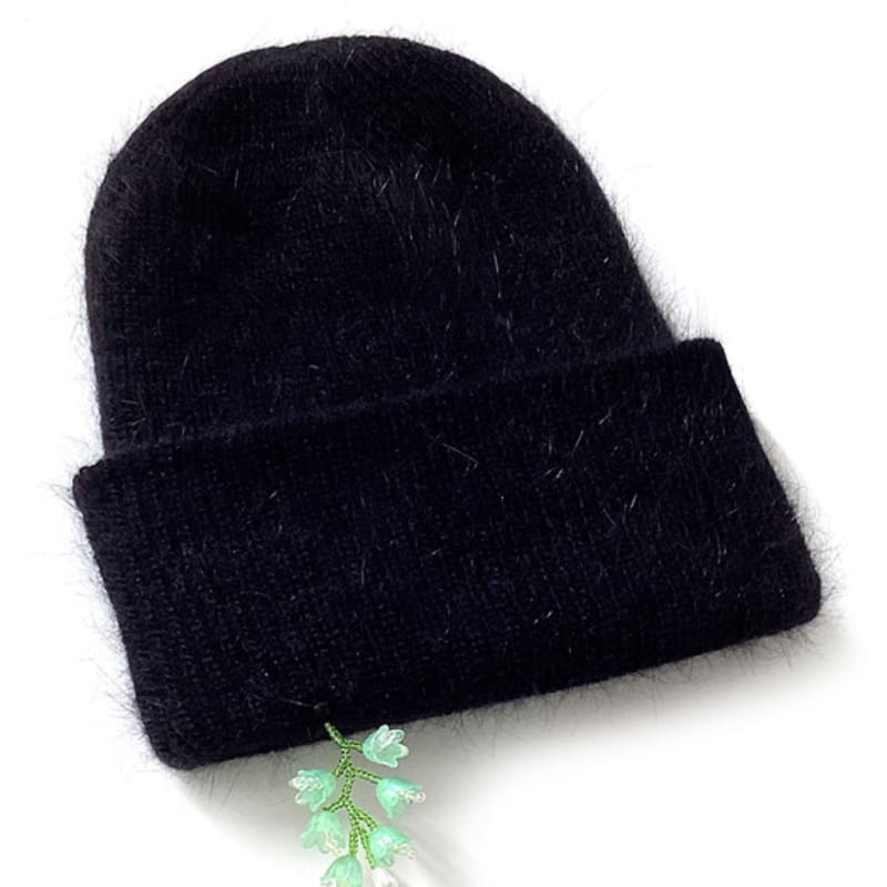 

OTHER-worldly drop Green Flower Beads Beanie [Angora Black] FREE